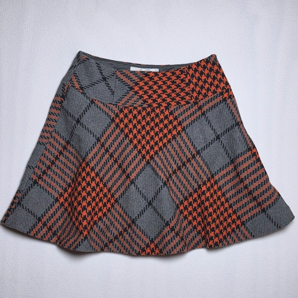 Boden Wool Blend Plaid Mini Skirt Orange Gray Tweed A-Line W6560 US 4P